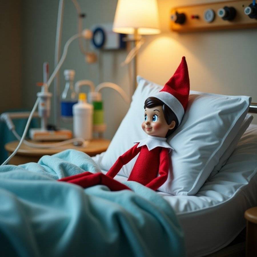 flux-image.com_elf-on-a-shelf-in-a-hospital-bed-with-oxygen-for-holiday-spirit.jpeg